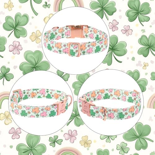 St. Patrick's Day Dog Collar for Puppy Small Dogs - Lucky Clover Pastel Dog Collars, Irish Spring Shamrock Pet Collars, Adjustable Heavy Duty Dogs Collar with Metal Buckle XS