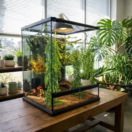 Reptile Plants for Terrarium Tank – Bearded Dragon Tank Accessories, Artificial Hanging Plant Vines, Habitat Decor & Hide for Crested Gecko, Lizard, Snake, Chameleon and Ball Pythons (Group A)