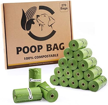 Certified Home Compostable Dog Poop Bags, 270 Plant Based Bags (18 Rolls)