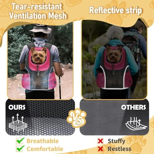 WOYYHO Pet Dog Carrier Backpack, Ventilated Mesh Small Dog Front Backpack