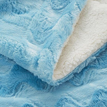 Tache Bright Sky Blue Faux Fur Throw Blanket Chevron Pattern Light Soft Fuzzy Warm Sherpa Throw Blankets, 50x60