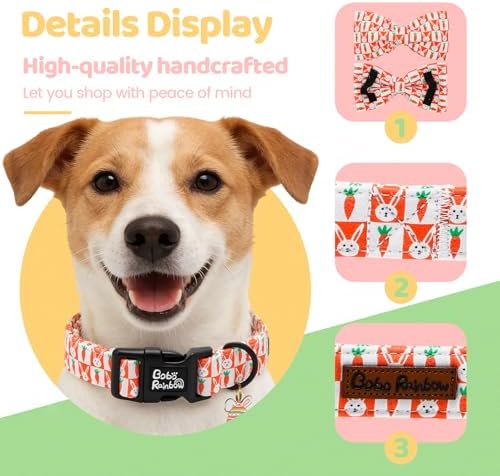 Dog Collars, Easter Carrot Rabbit Print Cotton Collar Holiday Adjustable Light Plastic Buckle Collar with Bow Pet Collar Gift for Medium Dogs