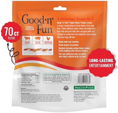 Good 'n' Fun Twists Long-Lasting Dog Treat Made With Real Protein, 70 Count