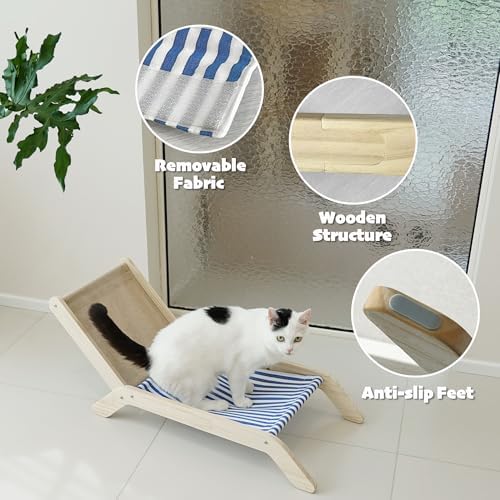 PETKARAY Cat Chair, Beach Theme Cat Hammock Bed, Raised Bed, Mini Beach Chair, Cute Lounger for Indoor Kittens