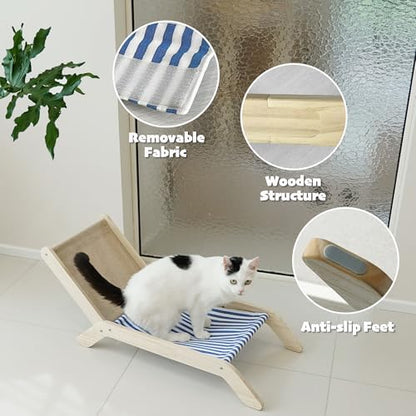 PETKARAY Cat Chair, Beach Theme Cat Hammock Bed, Raised Bed, Mini Beach Chair, Cute Lounger for Indoor Kittens
