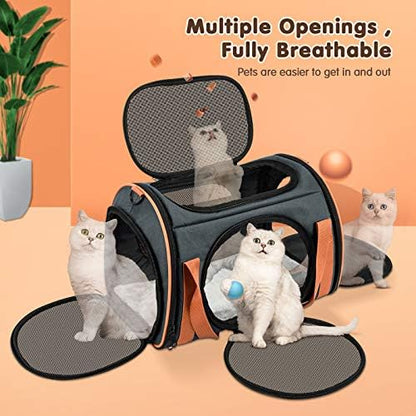 Cat Carrier TSA Airline Approved with Ventilation for Small Medium Cats Dogs Puppies, Dog Carrier with Big Space, 5 Mesh Windows, 4 Open Doors for Comfortable Travelling.