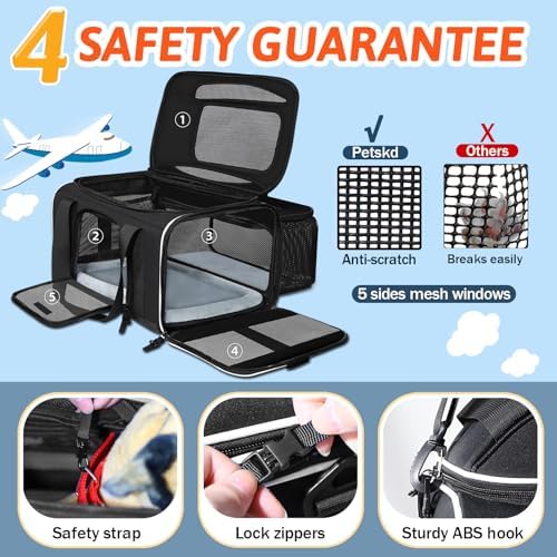 Petskd Top and Side Expandable Small Pet Carrier Airline Approved, Black