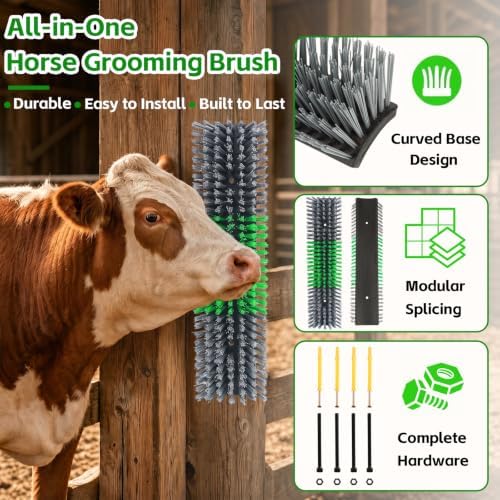 Livestock Scratch Brush for Cattle, Horses, Goats, Cow, Durable Scratching Brush, Massage Grooming Tool for Healthy Coat, Relieves Itching, Easy Install on Fence Posts(2pcs, Gray)