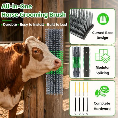Livestock Scratch Brush for Cattle, Horses, Goats, Cow, Durable Scratching Brush, Massage Grooming Tool for Healthy Coat, Relieves Itching, Easy Install on Fence Posts(2pcs, Gray)