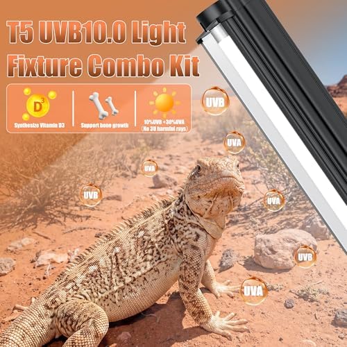 T5 UVB 10.0 Reptile Light Fixture Combo Kit (34Inch(Large))