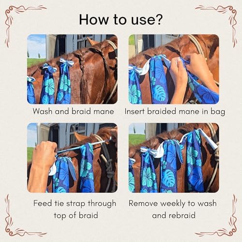 Horse Mane Bags for Horses, Set of 6 Handmade Lycra Mane Bags, Helps Reduce Tangles, Breakage & Rubbing, Washable Braided Mane Covers for Longer, Healthier Manes, Ranch Hand (Black)