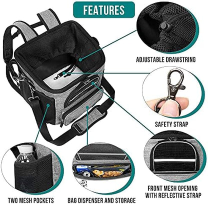 PetAmi Dog Bike Basket, Soft-Sided Ventilated Pet Carrier Backpack, Gray