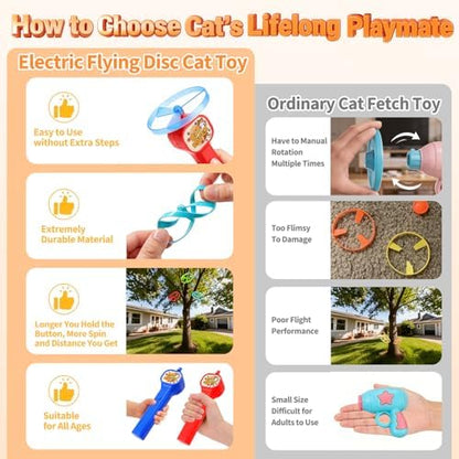 BABORUI Cat Toy Disc Launcher, Rechargeable Interactive Cat Fetch Toy Launcher with 8 Flying Discs, Flying Enrichment Toys for Indoor Bored Kittens & Adult Cats (Red-1)