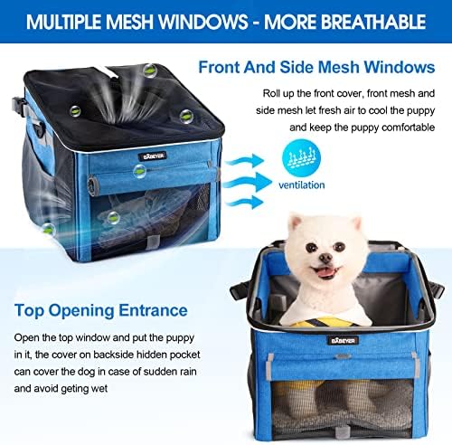Dog Bike Basket, Soft-Sided Pet Bike Carrier with 4 Mesh Windows for Small Dog Cat Puppies - Blue