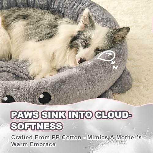 Jiupety Cute Calming Dog Beds Clearance for Large and Extra Dogs, Anxiety Bolster Dog Bed with Octopus Shape, Grey, XL, Boho, Round Pet Bed Cat with Removable Cushion