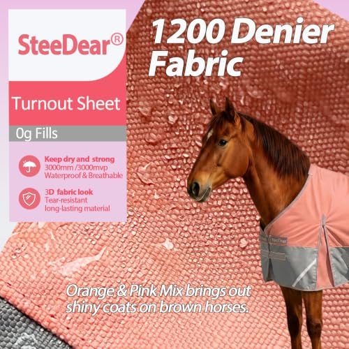 1200D Horse Blanket,Turnout Rain Sheet(No Fill),Coral Pink 81''