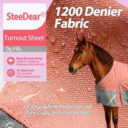 1200D Horse Blanket,Turnout Rain Sheet(No Fill),Coral Pink 78''