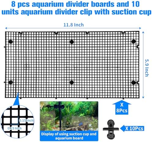 8pcs Fish Tank Divider with 10 pcs Suction Cups DIY Adjustable Aquarium Divider Filter Bottom Fish Tank Isolation Board Egg Crate