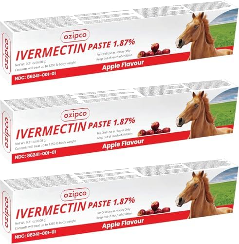 Ivermectin Horse Paste 1.87% | Apple Flavor – 6.08g Syringe for Equine Use Only Up to 1250 LB (3-Pack)