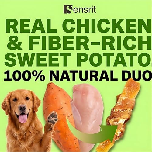 Chicken Wrapped Sweet Potato Dog Treats - 10 Oz (285g) Natural Jerky Treats, High Fiber Sweet Potato Core Wrapped in Real Chicken Breast, Healthy Training Rewards for All Dogs