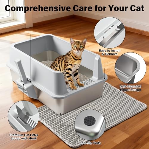 Stainless Steel Litter Box, XL Metal Litter Box with Lid 2 Pack