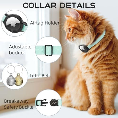 AirTag Cat Collars, Stretchy Collar with AirTag Holder and Bell