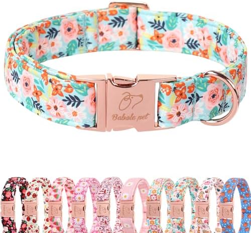 Floral Dog Collar - Cute Summer Flowers Dog Collars for Medium Dogs, Durable Adjustable Male Female Puppy Collar with Metal BuckleM