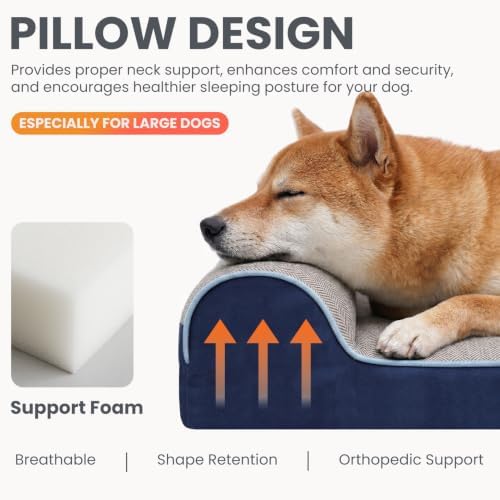 Laifug Orthopedic Memory Foam Extra Large Dog Bed with Pillow and Durable Water Proof Liner & Removable Washable Cover & Smart Design (Large (40"x25"x5.5"), Slate Blue)