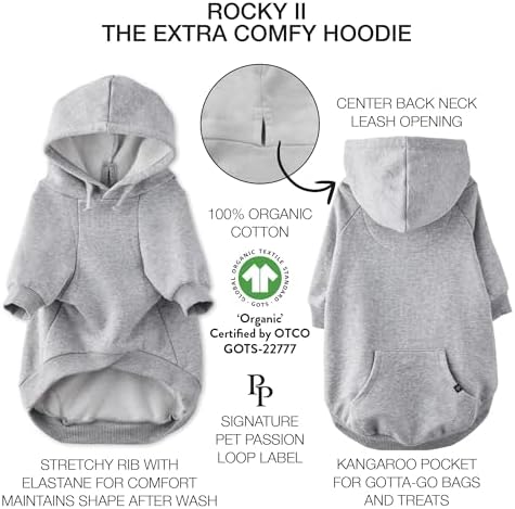 Pet Passion Rocky II Dog Hoodie, Heather Grey, X-Small