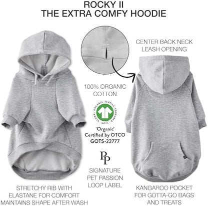 Pet Passion Rocky II Dog Hoodie, Heather Grey, Medium
