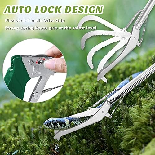 HOMEYA 47 Inch Extra Heavy Duty Snake Tongs, Standard Reptile Snake Grabber Tool, Professional Rattle Snake Catcher Tool Wide Jaw Handling Tool with Lock, Non-Slip Grip Handle