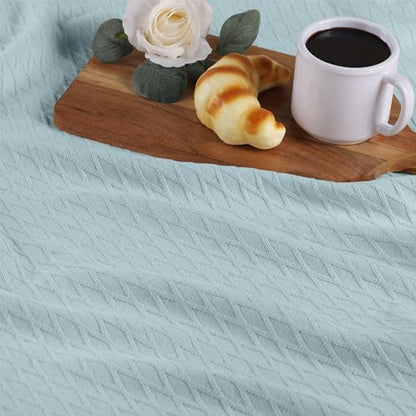 Superior Diamond Weave All-Season Cotton Blanket, Cover for Home, Couch, Bed, Soft, Warm Blankets, Boho Aesthetic, Comfy, Cozy, and Cute Covers, Decorative Bedding Essentials, Twin Size, Aqua
