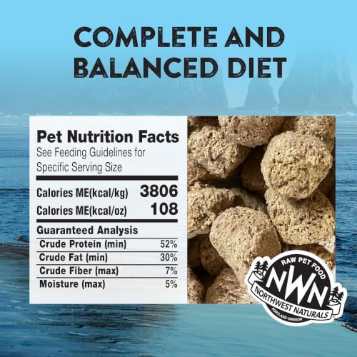 Northwest Naturals Freeze-Dried Whitefish & Salmon Dog Food - Bite-Sized Nuggets - Grain-Free, High-Protein, Raw Diet, Human-Grade Ingredients, All Natural, Omega-3 for Skin & Coat, Made in USA, 12 Oz