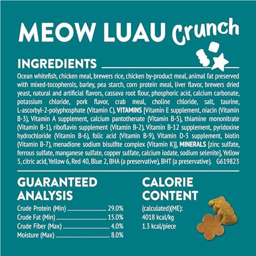 Friskies Purina Made in USA Facilities Cat Treats, Party Mix Meow Luau Crunch - 6 oz. Pouch