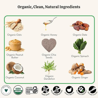Lord Jameson Daily Greens Soft & Chewy Organic Dog Treats - Digestion Supporting Spinach, Dandelion, & Ginger - No-Bake, Gluten-Free, Preservative-Free, USDA Certified Organic - Made In USA 6 oz