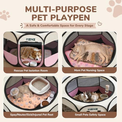 Dog Cat Small Animal Puppy Playpen Crate with 2 Blankets, Medium, Pink