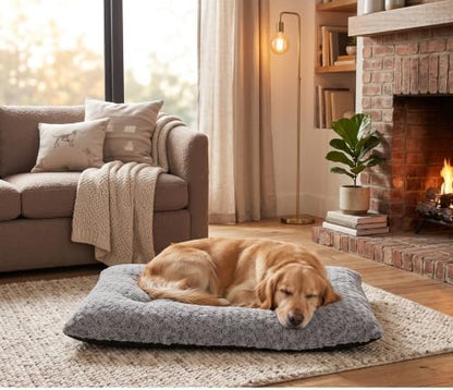 Lafyette. - US Based, Washable Faux Fur Dog Bed, Deluxe Plush Dog Crate Bed, Comfy Kennel Pad, Anti-Slip Pet Sleeping Mat, Soft Cozy Mattress for Large, Medium, Small Size Breed Dogs, 41" x 27", Grey