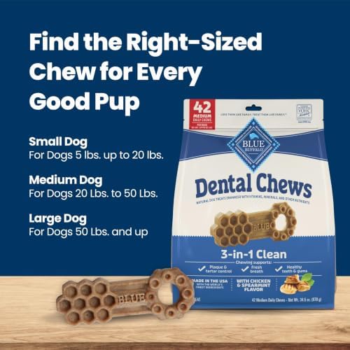 Blue Buffalo Chicken & Spearmint Medium Dental Chews, 34.5 oz, 42 ct