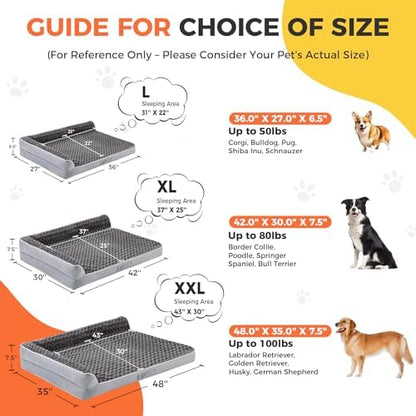 XXL Orthopedic Dog Bed, Extra Large Dogs, 48"x35"x7.5", Grey