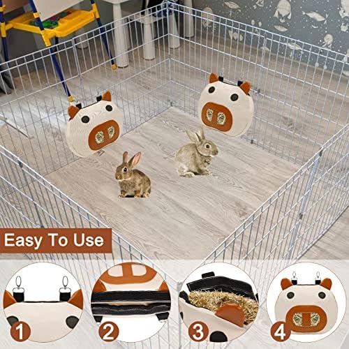 Rabbit Hay Feeder Bag with 2 Hanging Hooks for Small Animal Cage Mess Free