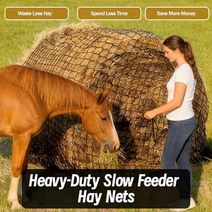 Heavy Duty Slow Feed Hay Net for Horses, 6x6x6 Ft Round Bale Hay Feeder Net