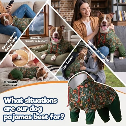LovinPet Large Dog Bodysuits, Dew & Moss Dark Green Print, 3XL