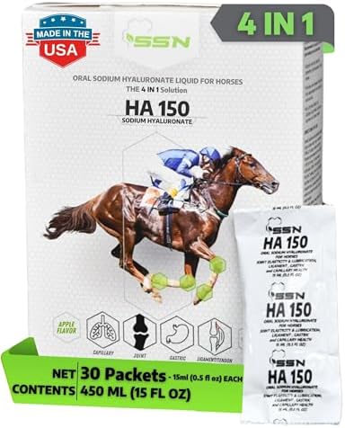 SSN HA 150 - 4 In 1 Horse Supplement - 30 Servings - Equine Joint, Gastric, Ligament/Tendon, Lung Capillary Health - Glucosamine Alternative - (30 Pack, 150mg Sodium Hyaluronate per Serving)