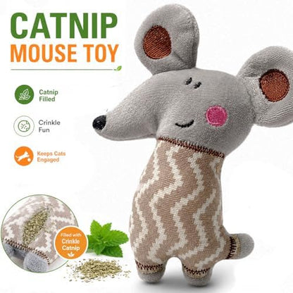 Cat Toys, Interactive Cat Toy for Indoor Cats, Soft and Durable Crinkle Sound Catnip Toys, Catnip Filled Mouse Cat Teething Chew Toy (Pack of 12) (002, Large)