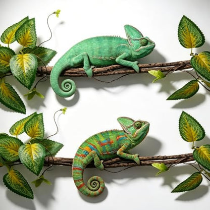 BNOSDM 2PCS Reptile Climbing Branch, Bendable Jungle Vine with Leaves Terrarium Plant Decoration with Suction Cup Chameleon Cage Accessories for Gecko Lizard Bearded Dragons Snake (Vinca Leaf)