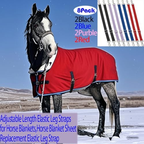 Premium Horse Blanket Sheet Leg Straps, Replacement Stretchy Belly Strap with Double Swivel Snaps, Adjustable Elastic Length from 24 to 42 Inch Winter Blanket 8 Pcs (Multi-Color)