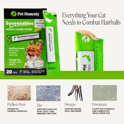 Pet Honesty Vet Backed Hairball Remedy Lickable Puree, Salmon, 20 Ct
