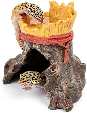 Resin Reptile Hide with Integrated Basin – Decorative Cave & Bowl for Terrarium Setup, Suitable for Bearded Dragon, Gecko, Turtle, Snake, Spider, Frog, Scorpions