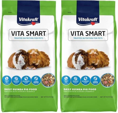 Vitakraft Vita Smart Guinea Pig Food - Complete Nutrition - Premium Fortified Blend with Timothy Hay for Guinea Pigs,8 Pound,(Pack of 2)