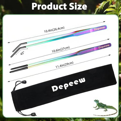 Reptile Feeding Tongs, Stainless Steel Long Tweezers Set (Colorful)